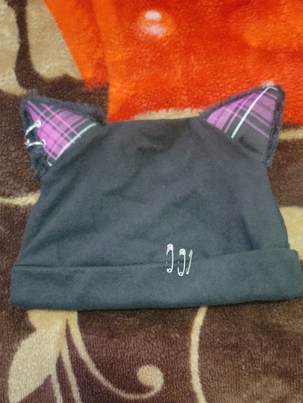 Widow Pierced Plaid Cat Ear Beanie